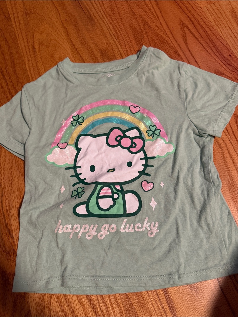 Hello Kitty Mint Green Short Sleeve Tee with Rainbow Graphic